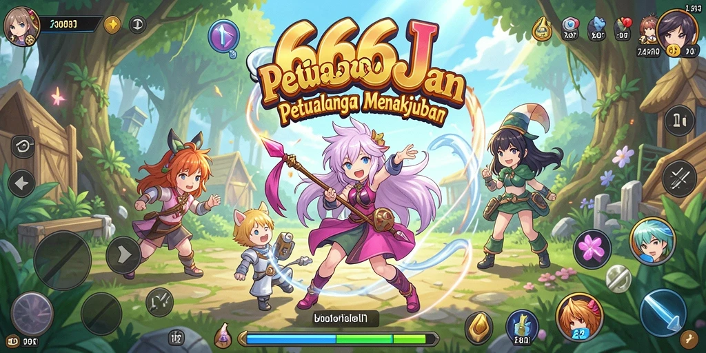Screenshot gameplay dari 666J menampilkan aksi karakter anime yang mengesankan.