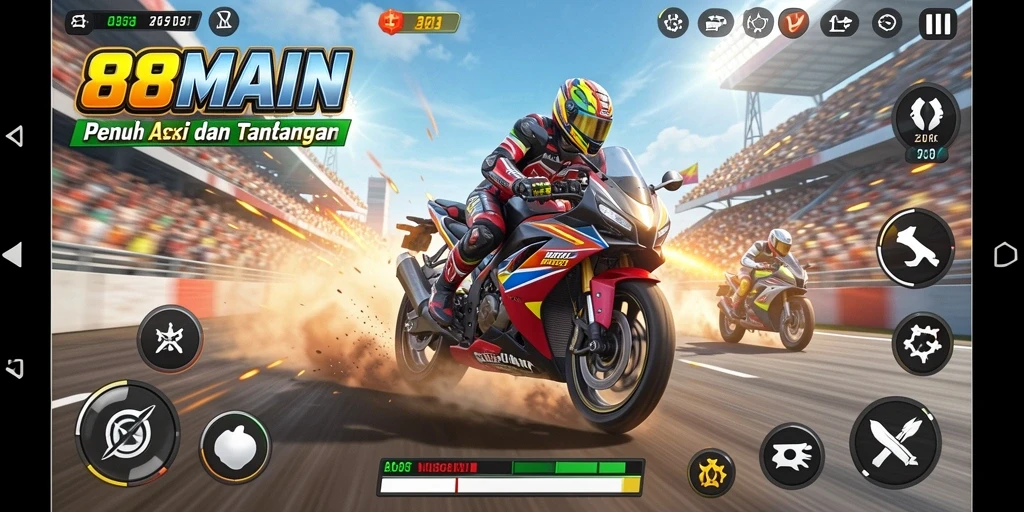 Gameplay <strong>88MAIN</strong> yang intens dan seru saat balapan motor.