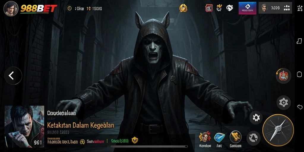 Screenshot menampilkan karakter dalam suasana menyeramkan di 988BET.