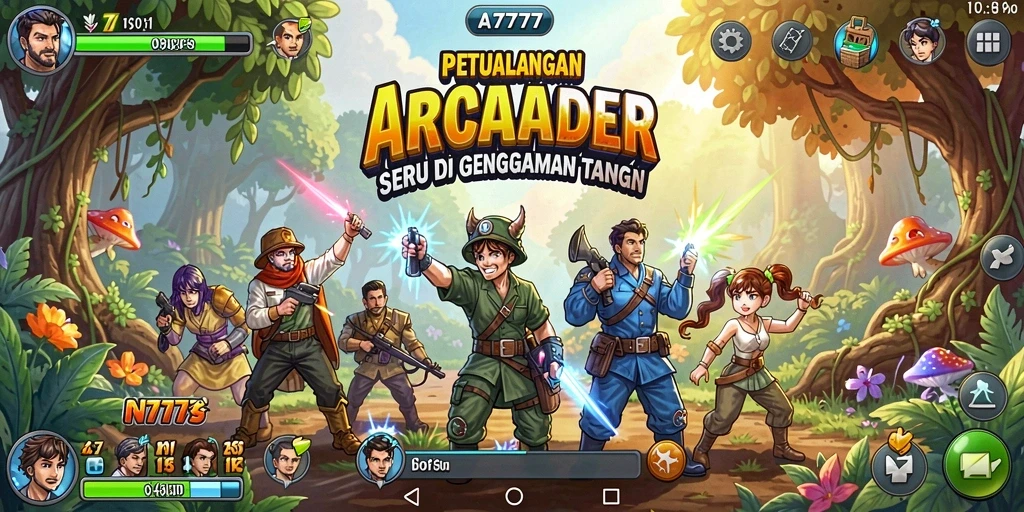 Screenshot utama A7777 menampilkan aksi gameplay arcade yang seru.