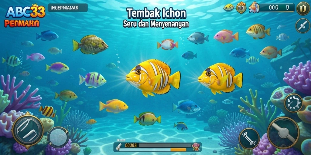 Screenshot gameplay ABC33 menampilkan aksi seru tembak ikan.