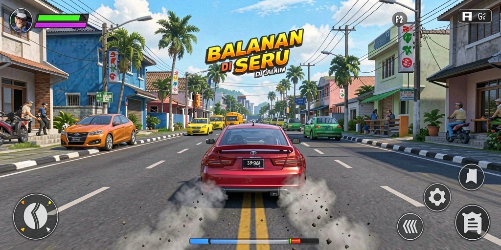 Screenshot menampilkan aksi balapan cepat di F32.