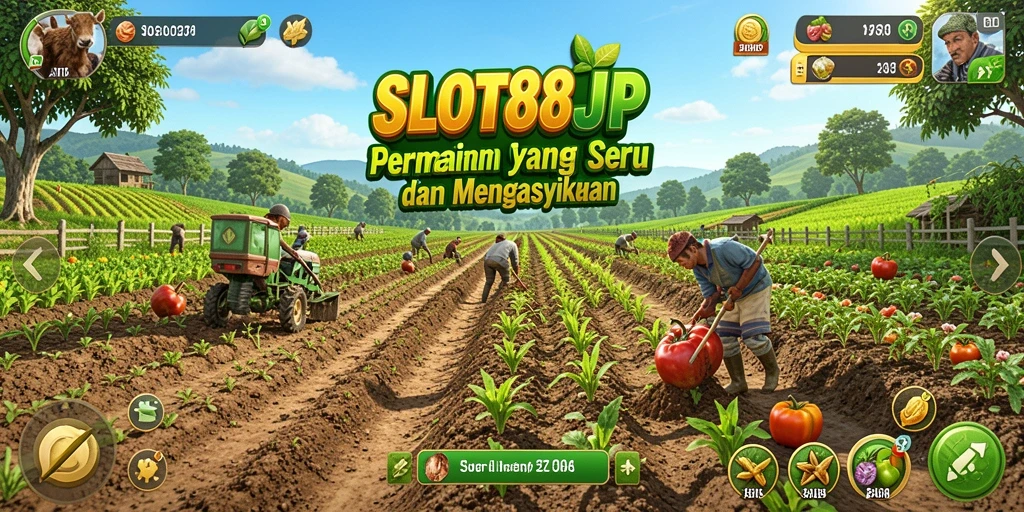Screenshot utama SLOT88JP menunjukkan gameplay pertanian yang menyenangkan.
