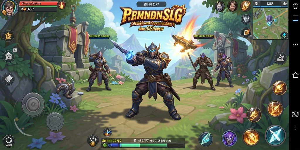 Screenshot utama SR877 menampilkan aksi pertempuran dinamis dalam game SLG.