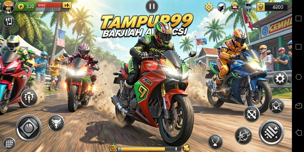 Tampilan gameplay sepeda motor yang mendebarkan di TEMPUR99.