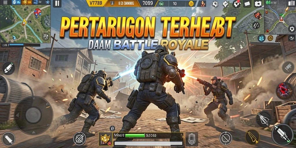 Screenshot menunjukkan adegan intens gameplay Battle Royale VT789.